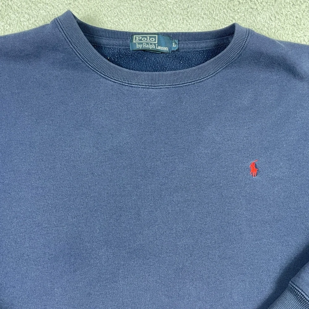 Vintage Polo Ralph Lauren Sweatshirt Mens Large Navy Blue Crewneck Fleece Preppy
